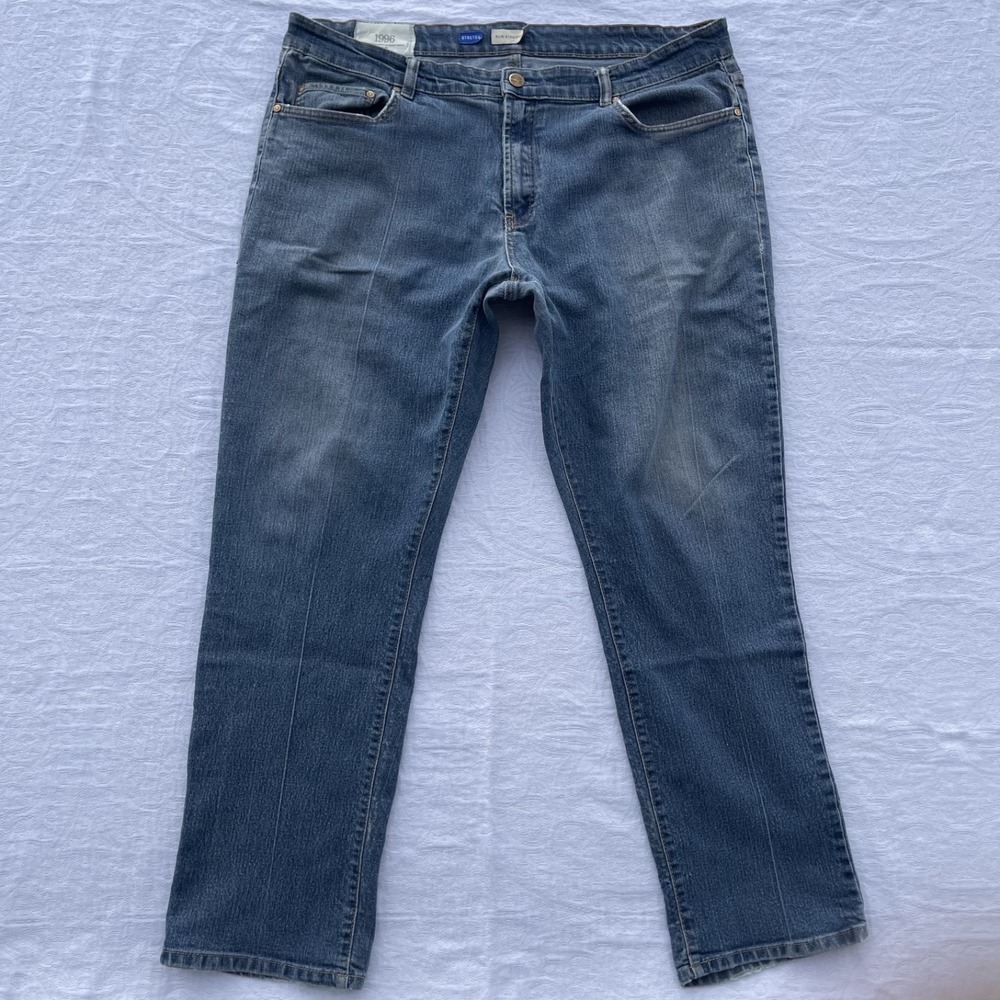 1996 Denim Co Blue Cotton Straight Leg 5 Pocket Mid Rise Women Jeans 42 stretch